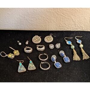 Lot of Nine Pair Silver Tone Pierced Earrings
